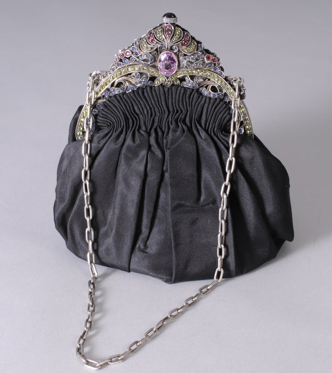Women's Continental Silver Evening Bag with Semi Precious Stones