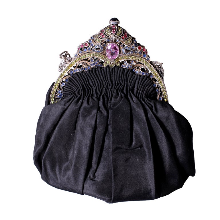 Continental Silver Evening Bag with Semi Precious Stones
