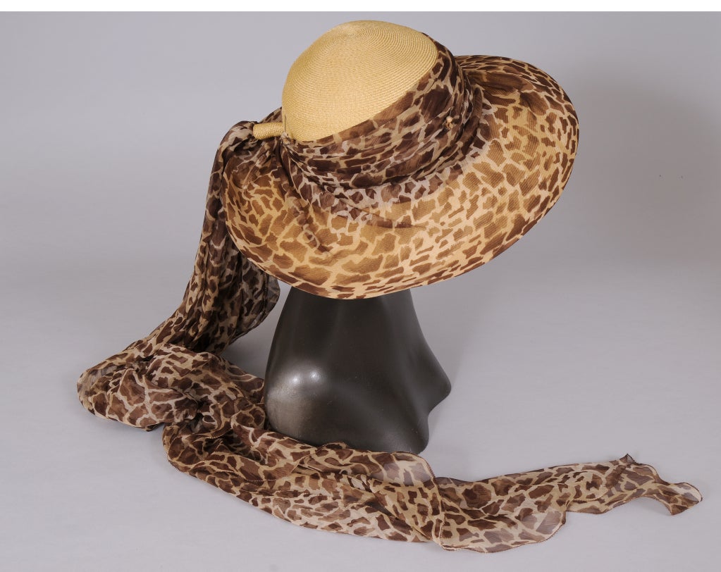 Lily Dache Straw Hat with Chiffon Scarf