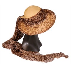 Lily Dache Straw Hat with Chiffon Scarf