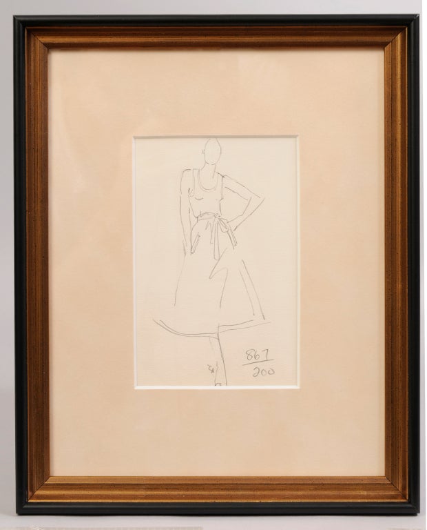 Halston Fashion Illustration by Joe Eula, Martha Graham estate at 1stdibs