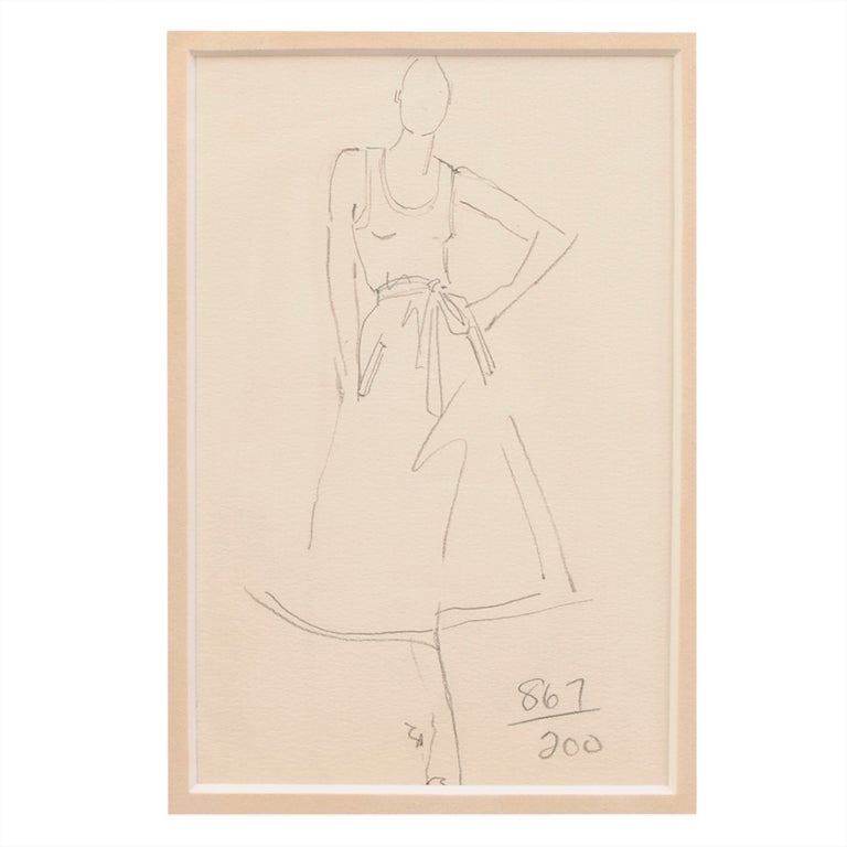 Halston Fashion Illustration by Joe Eula, Martha Graham estate at 1stdibs