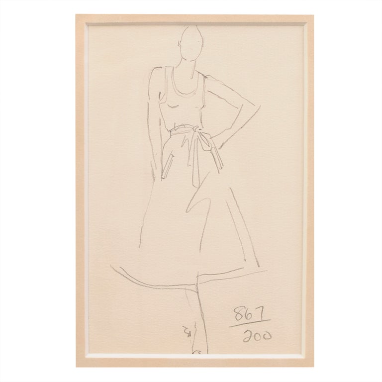 Halston Fashion Illustration by Joe Eula, Martha Graham estate