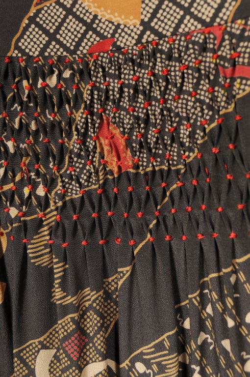 Hand Smocked Oriental Fan Print Dress 3
