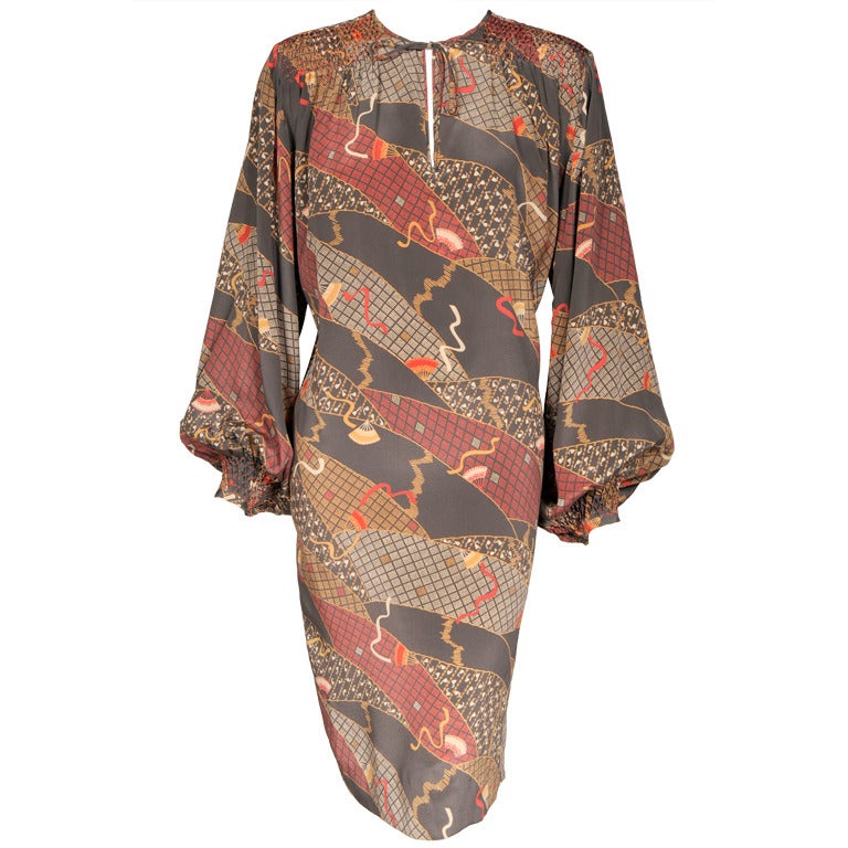 Hand Smocked Oriental Fan Print Dress