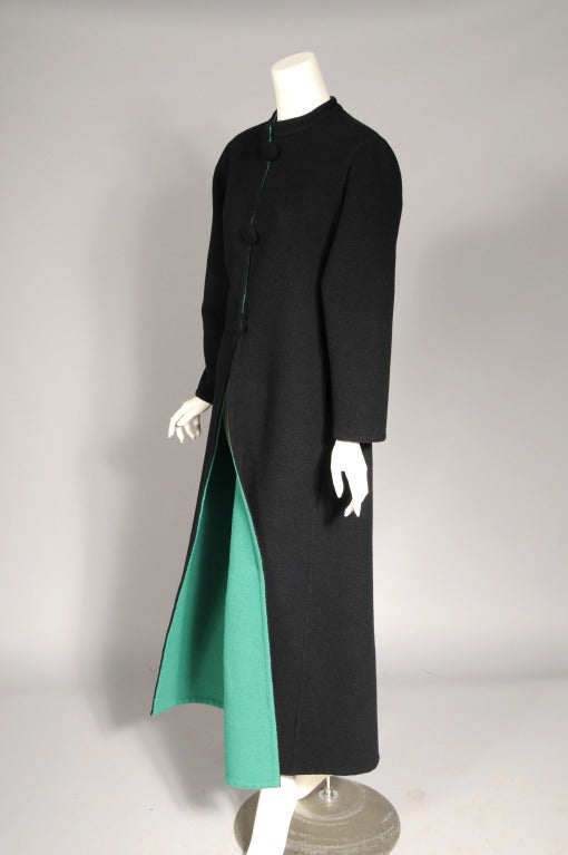 Black 1970's Galanos Doublefaced Full Length Wool Coat