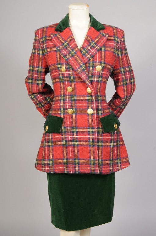 Ines de la Fressange Plaid Jacket, & Velvet Skirt & Pant 1