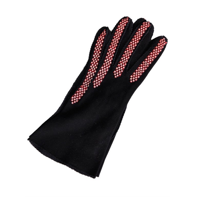 Black Suede Gloves with Beadwork For Sale