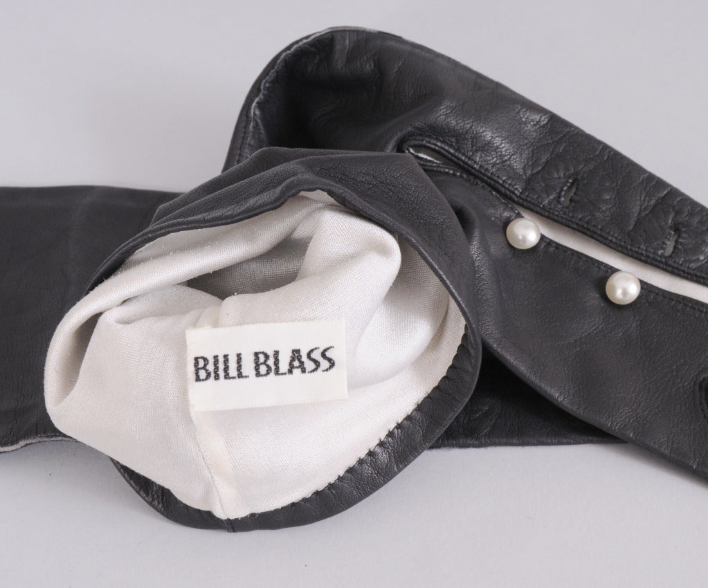 Bill Blass Black Leather Long Gloves