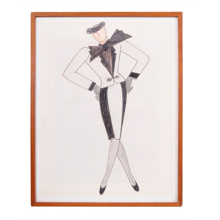 Yves Saint Laurent Signed Original Double Sided Fashion Drawing