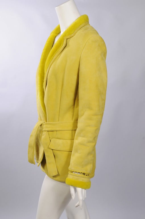 Gianni Versace Bright Yellow Shearling Jacket In Excellent Condition In New Hope, PA