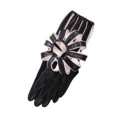 Black & White Leather Gloves, Balloon Cuff