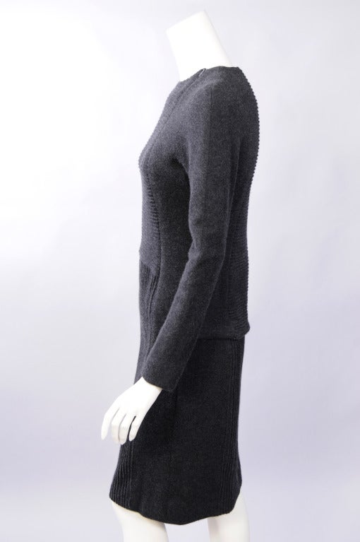 Chado Ralph Rucci Charcoal Grey Pin Tucked Cashmere Dress In Excellent Condition In New Hope, PA