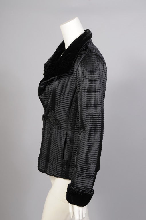 Giorgio Armani Black Pleated Silk and Velvet Jacket In Excellent Condition In New Hope, PA