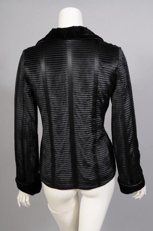Giorgio Armani Black Pleated Silk and Velvet Jacket 1
