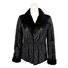 Giorgio Armani Black Pleated Silk and Velvet Jacket