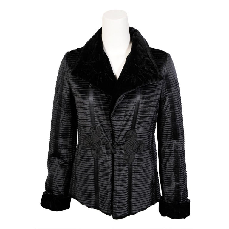 Giorgio Armani Black Pleated Silk and Velvet Jacket at 1stDibs