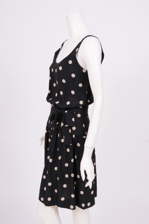 Martha, Palm Beach White Polka Dots on Black Silk Dress In Excellent Condition For Sale In New Hope, PA