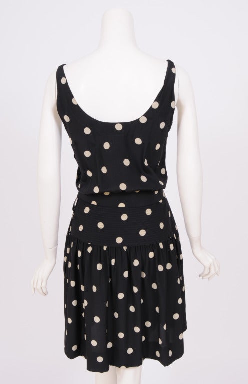 Women's Martha, Palm Beach White Polka Dots on Black Silk Dress For Sale