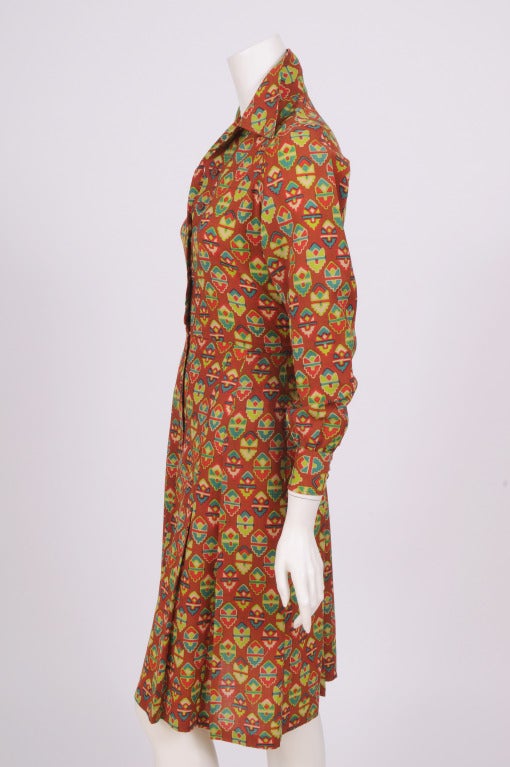 1970's Yves Saint Laurent Print Day Dress In Excellent Condition In New Hope, PA
