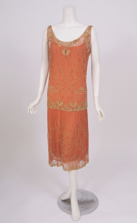 1920's French Gold Beaded Flapper Dress