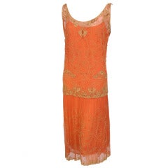 1920's French Gold Beaded Flapper Dress