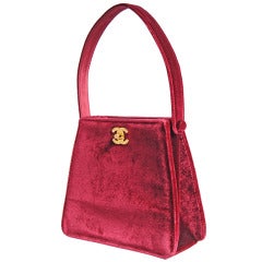 Vintage Chanel Red Burgundy Velvet Evening Bag