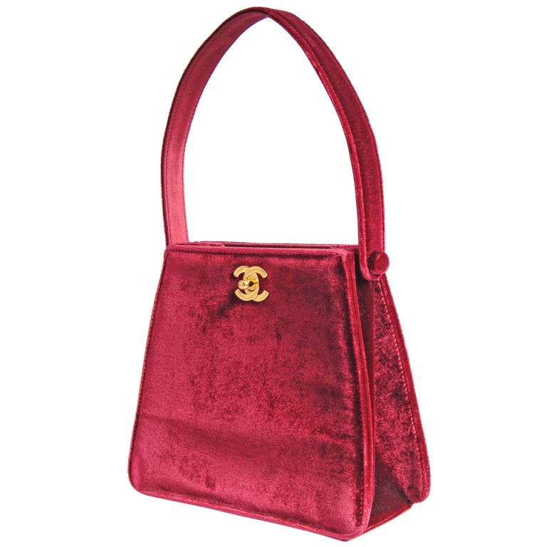 Chanel Red Burgundy Velvet Evening Bag at 1stdibs