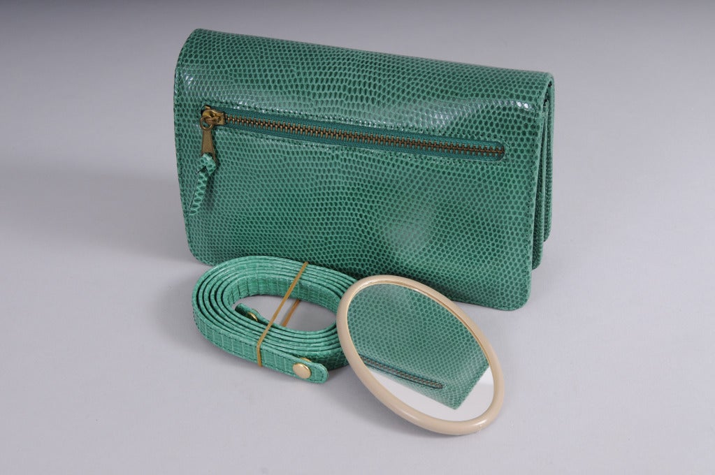 Asprey, London Never Used Green Lizard Clutch Bag In New Condition In New Hope, PA