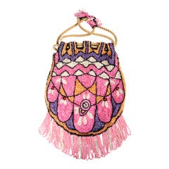 1920's Art Deco Beaded Bag with Beaded Drawstring