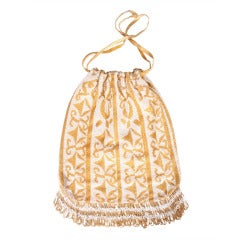 Glamourous Gold & Cream Beaded Drawstring Bag circa 1920 6