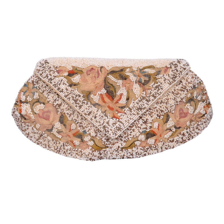 1930's French Embroidered Beaded Clutch Bag