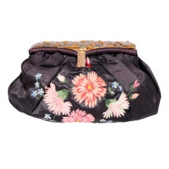 1950's French Embroidered Satin Clutch Bag 5