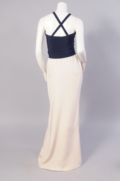 Yves Saint Laurent Haute Couture Navy & Cream Silk Evening Dress In Excellent Condition In New Hope, PA