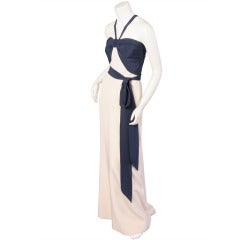 Yves Saint Laurent Haute Couture Navy & Cream Silk Evening Dress