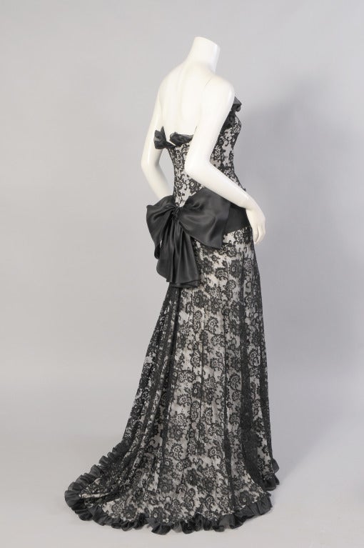 Yves Saint Laurent Haute Couture Strapless Black Lace Evening Dress For ...