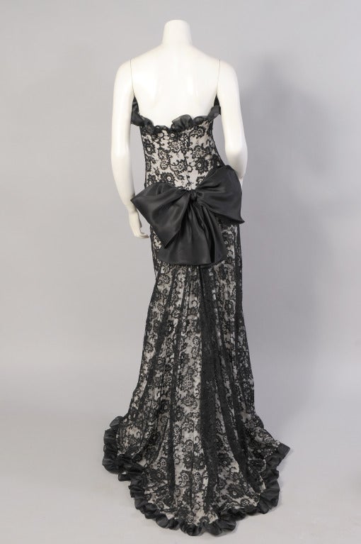 Yves Saint Laurent Haute Couture Strapless Black Lace Evening Dress For ...