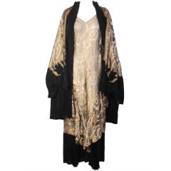 1920's Gold Lame & Velvet Orientalist Dress and Coat Ensemble