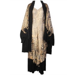 1920's Gold Lame & Velvet Orientalist Dress and Coat Ensemble