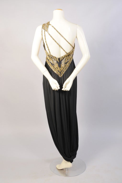 Women's Bob Mackie Gold Beaded One Shoulder Gown with Back Interest