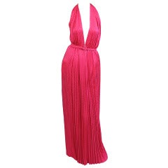 1970's Galanos Cyclamen Pink Silk Halter Dress