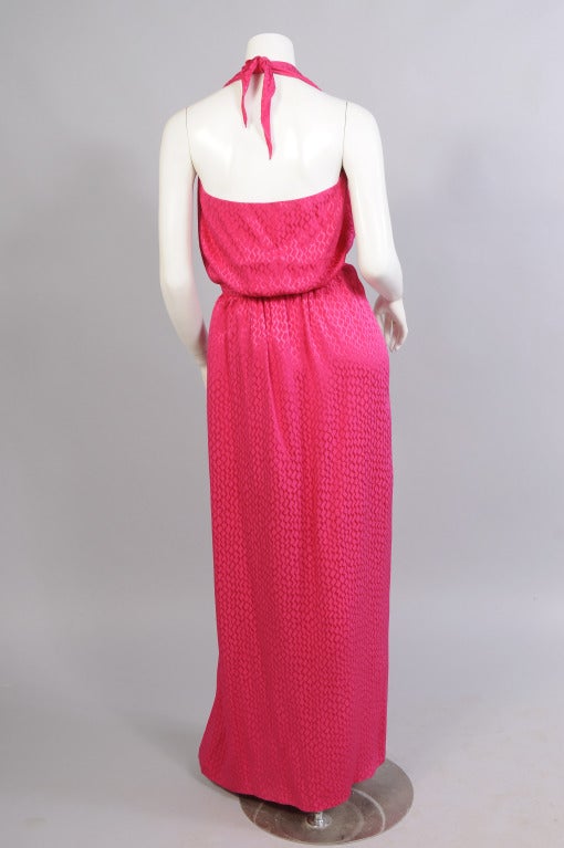 1970's Galanos Cyclamen Pink Silk Halter Dress In Excellent Condition In New Hope, PA