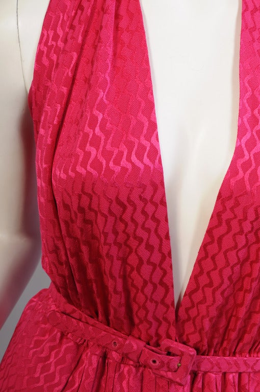 Women's 1970's Galanos Cyclamen Pink Silk Halter Dress