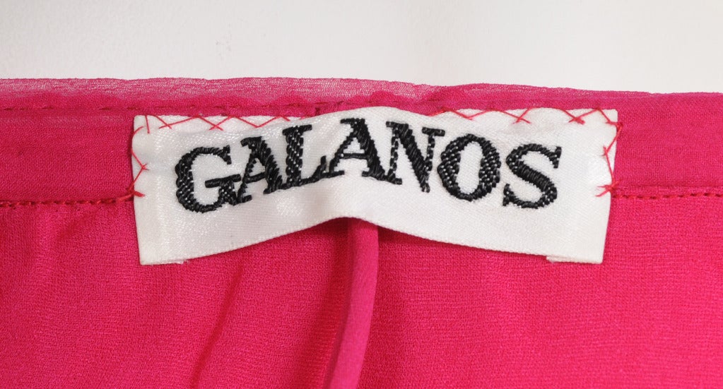 1970's Galanos Cyclamen Pink Silk Halter Dress 1
