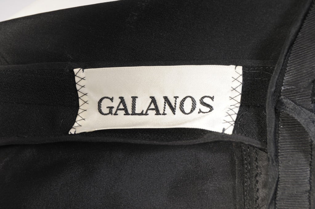 1970's Galanos Black Low Cut Evening Gown 1