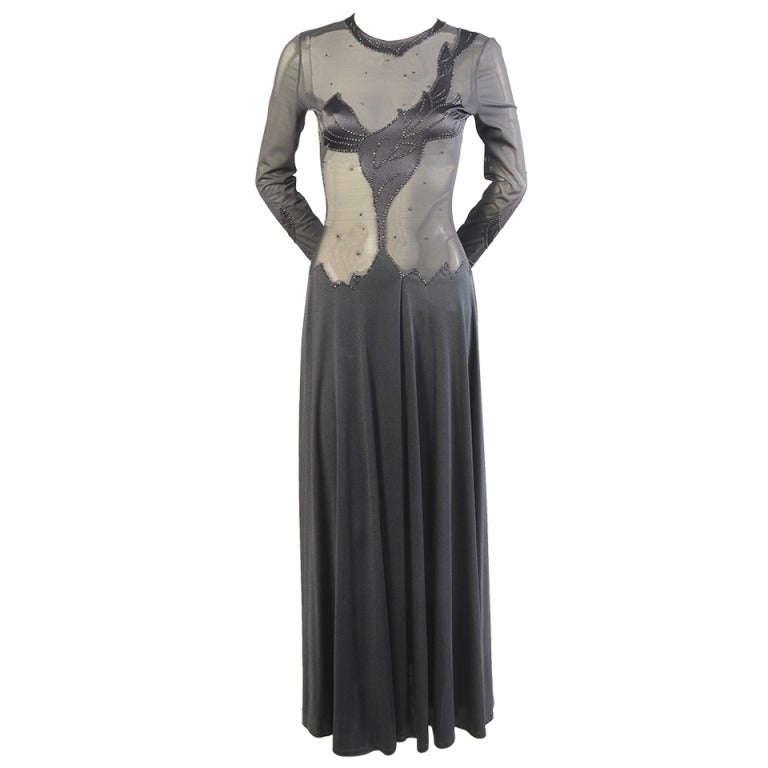 Giorgio di Sant Angelo Appliqued Sheer Evening Dress