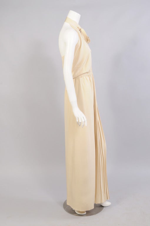 1970's Galanos Pleated Silk Halter Dress In Excellent Condition In New Hope, PA
