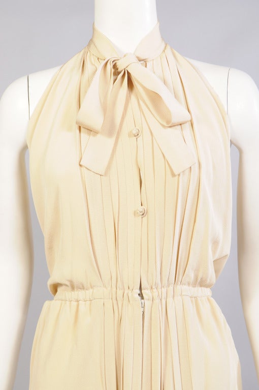 1970's Galanos Pleated Silk Halter Dress 1