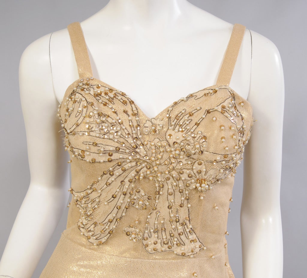 Women's 1950's Harvey Berin Beaded Gold Lame & Tulle Evening Dress