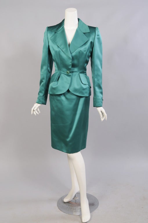 Givenchy Numbered Haute Couture Green Silk Satin Evening Suit For Sale ...
